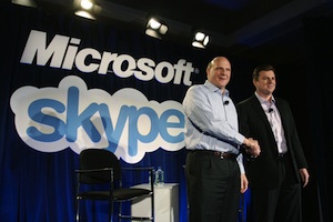 Microsoft CEO Steve Ballmer and Skype CEO Tony Bates at the San Francisco announcement of Microsofts acquisition of Skype. Source: Microsoft.